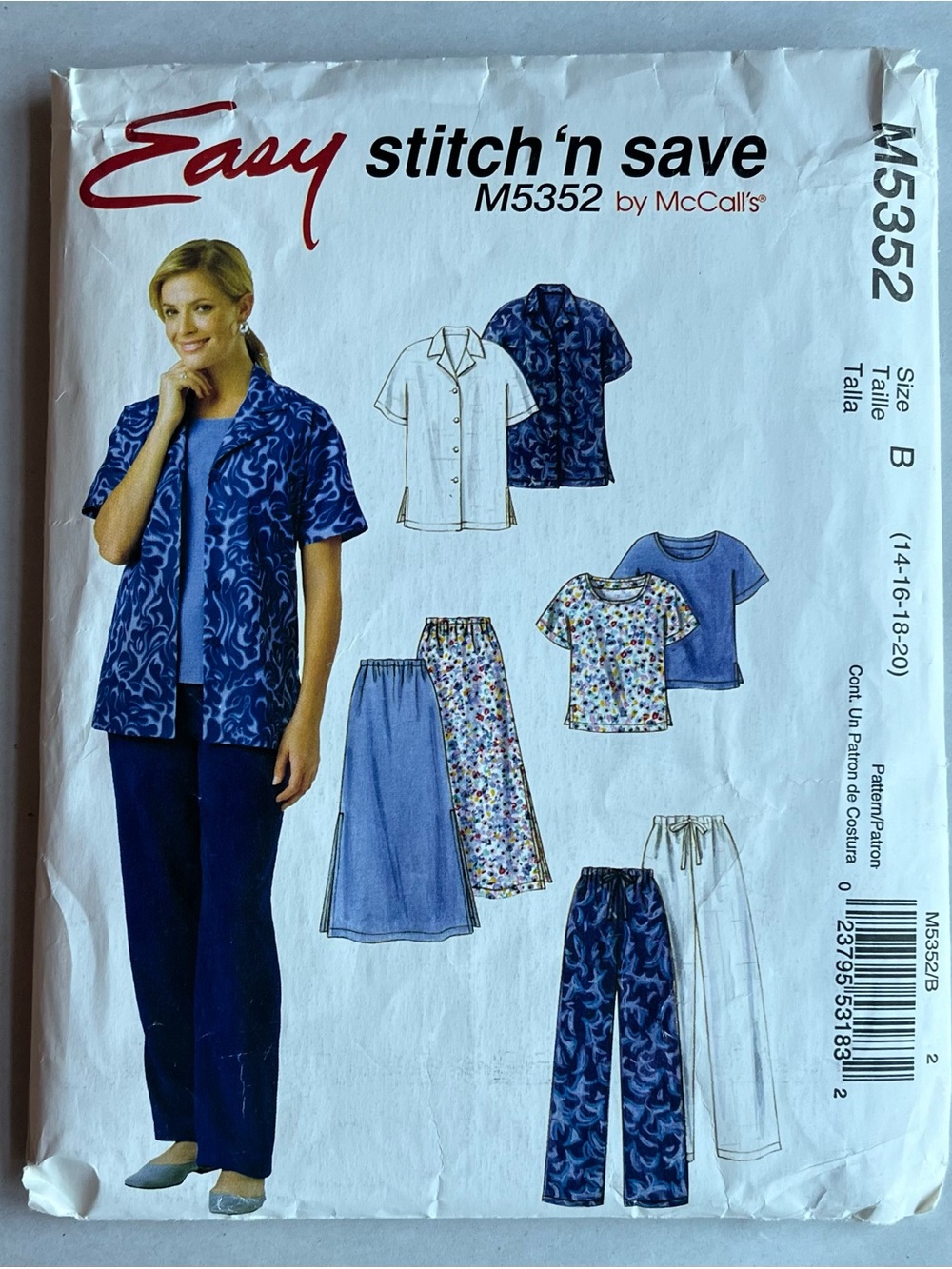 McCall's 5352 Misses Shirt Top Pull-On Skirt Pants Size:14-20 Sewing Pattern